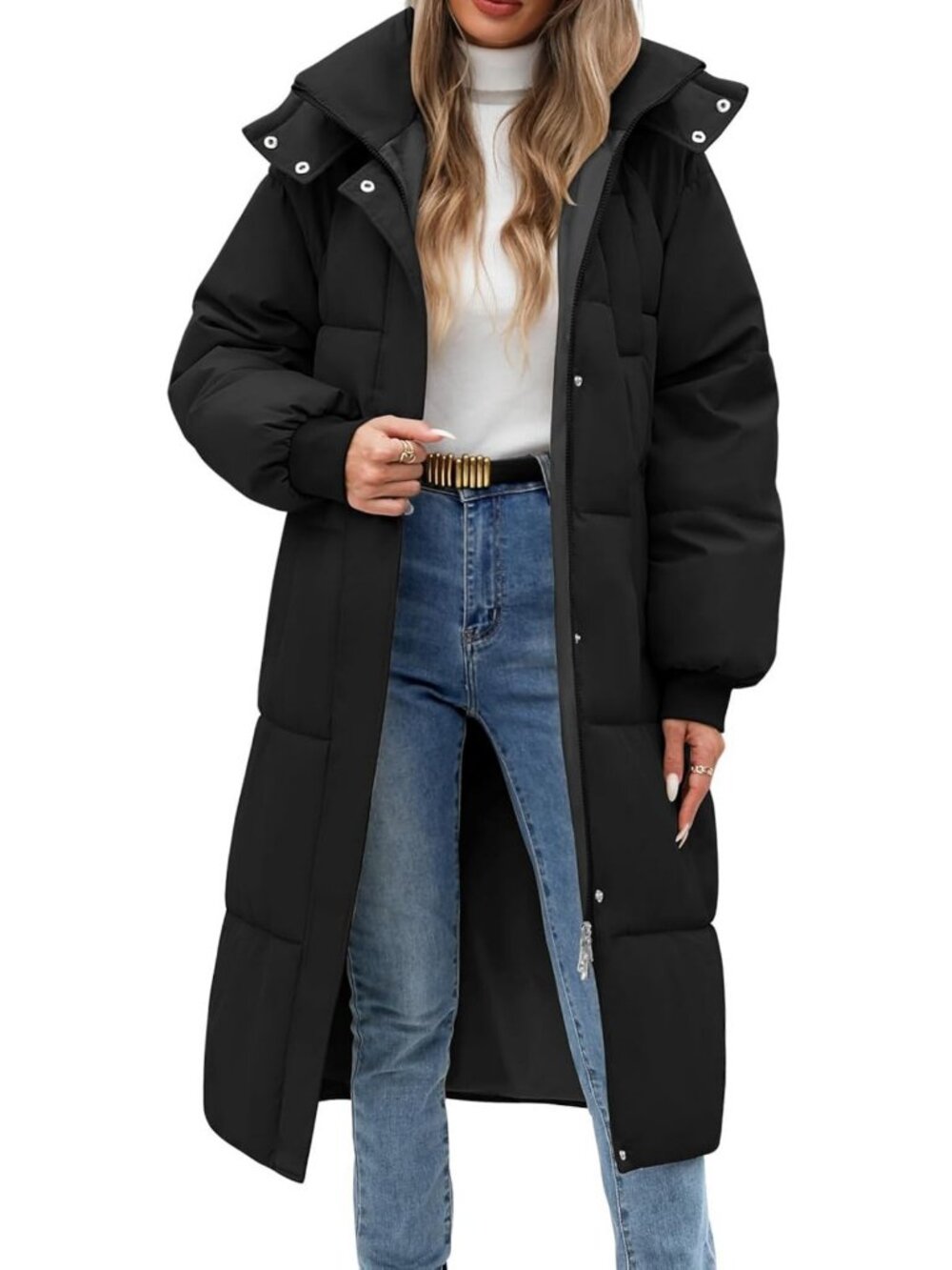 Cozy Women's Long Winter Puffer Coat, Quilted Jacket with Pockets, Warm